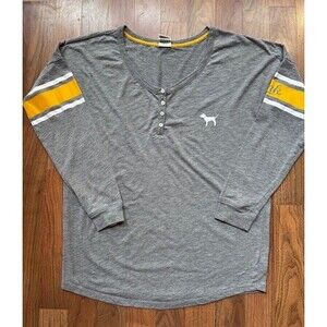 Victoria’s Secret Love Pink‎ Henley Sleep Shirt Long Sleeve Small Striped Yellow